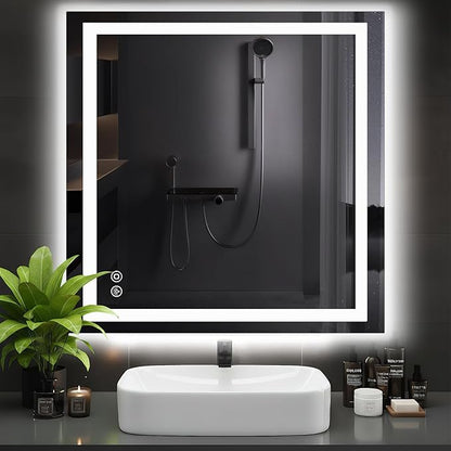 DUMOS 36.1"x36.1" LED Bathroom Mirror, Smart Anti-Fog Bathroom Vanity Mirror with Front Light & Backlit, 3 Color Temperatures, Dimmable, Memory Function