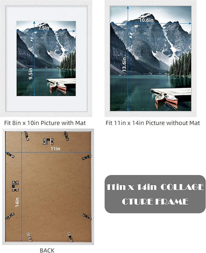 Hongkee 11x14 Picture Frames set of 3, Made of Glass and White Wooden Photo frame - Displays 8x10 Picture with Mat or 11 x 14 Poster without Mat, Wall Collage Frame set
