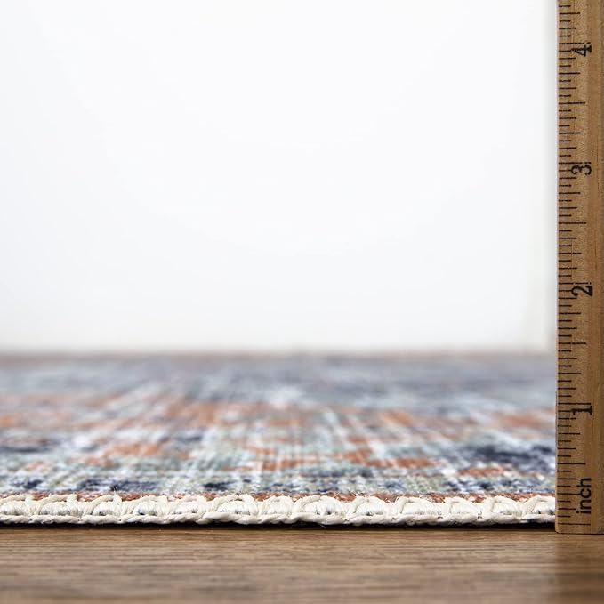 Bloom Rugs Washable Non-Slip 4' x 6' Rug - Peach/Blue Traditional Area Rug for Living Room, Bedroom, Dining Room, and Kitchen - Exact Size: 4' x 6'