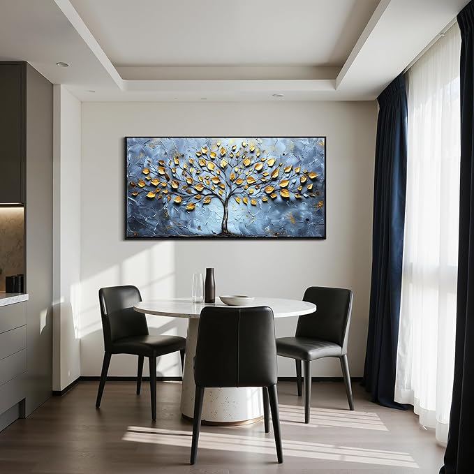 SERIMINO Tree of Life Wall Art, Large Framed Wall Art, Abstract Art Wall Decor, Blue Gold Tree Painting Prints, Nature Aesthetic Canvas Pictures for Living Room Bedroom Hallway Office Artwork 24"x48"