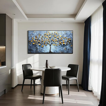 SERIMINO Tree of Life Wall Art, Large Framed Wall Art, Abstract Art Wall Decor, Blue Gold Tree Painting Prints, Nature Aesthetic Canvas Pictures for Living Room Bedroom Hallway Office Artwork 24"x48"