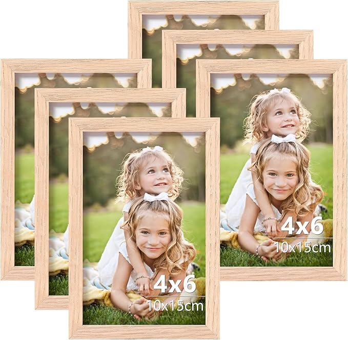 ATOBART 4x6 OAK Natural Wood Photo Frame,6 Pack Picture Frames Plexi Glass front Wall Hanging Gallery for Wall and Tabletop Display,set of 6