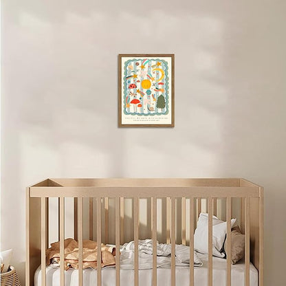 Framed Nursery Wall Art, Kids Inspirational Quote Canvas Wall Decor, Cute Insect Kids Room Prints Painting, Whimsical Sun and Moon Celestial Poster Pictures for Boys and Girls Room 12x16 Inch