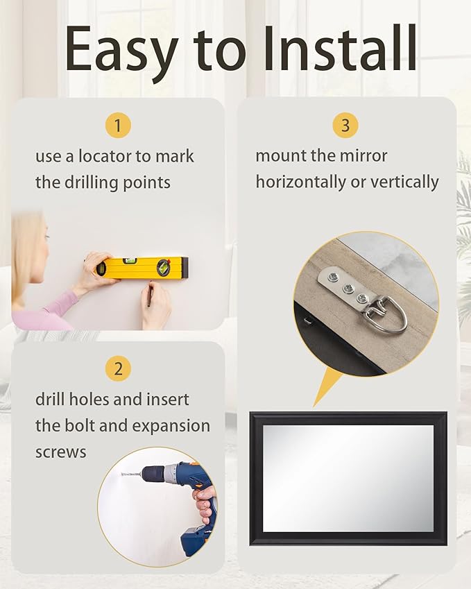 Black Wood Mirror for Bathroom,Rectangle Rustic 24 x 36 inch Vanity Mirror for Wall,Wooden Wall-Mounted Hanging Mirror for Entryway,Bedroom or Living Room