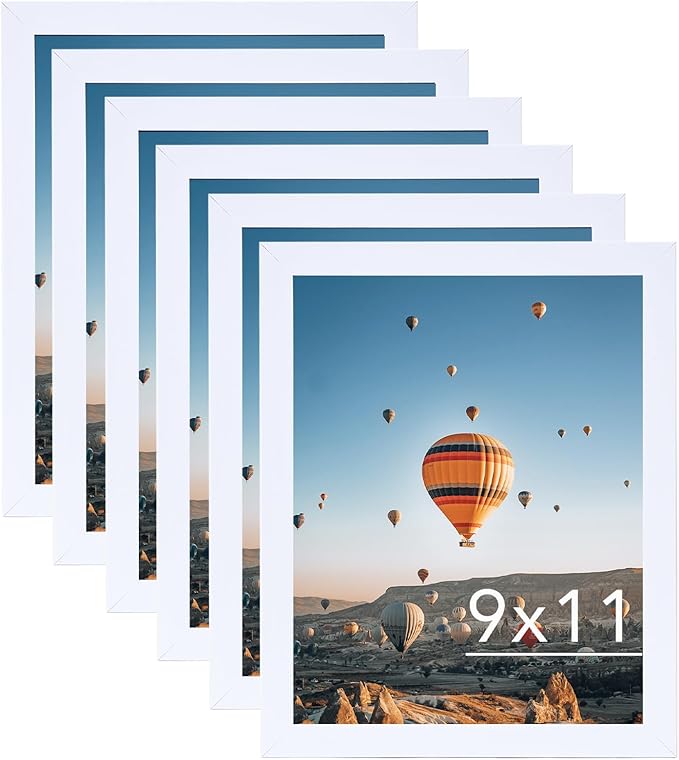 JCJMY 9x11 Picture Frame Set of 6 White for Wall Hanging or Tabletop, Wall Mounting Horizontally or Vertically, 9 x 11 Wall Gallery Poster Photo Frames for 9 by 11 Photo,6 Pack, White