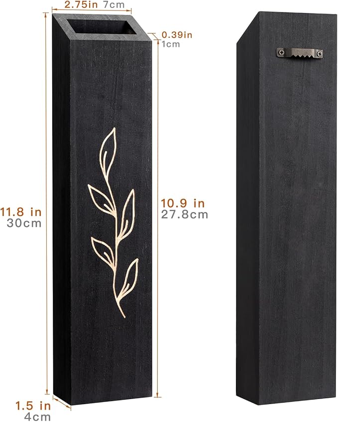 Wood Wall Planter, Farmhouse 4 Pack Indoor Pocket Wall Vases Decor for Living Room Bedroom Dried Flowers Faux Greenery Plants (Black)