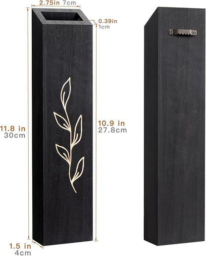 Wood Wall Planter, Farmhouse 4 Pack Indoor Pocket Wall Vases Decor for Living Room Bedroom Dried Flowers Faux Greenery Plants (Black)