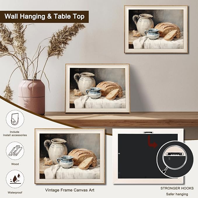 Framed Canvas Wall Art Room Decor, Vintage Sourdough Bread Kitchen Art Farmhouse Wall Decor, Rustic Vintage Painting Prints Wall Decor Picture for Kitchen, Dining Desktop Decor - 12x16Inch