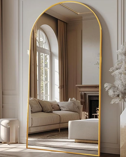 Antok 81" x41” Arched Full Length Floor Mirror, Gold Aluminum Frame, Free Standing/Wall Mount/Leaning for Bedroom, Living Room, Dressing Room
