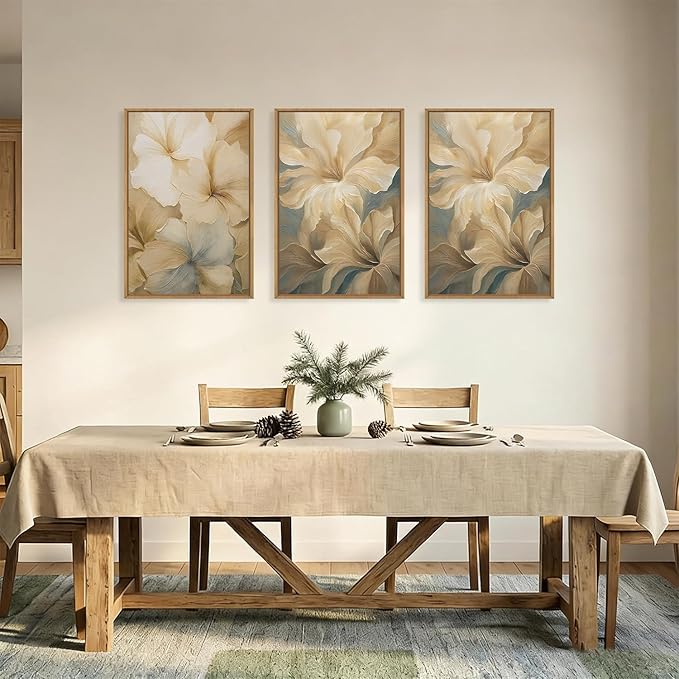 KAIRNE Neutral magnolia Floral Framed Canvas Wall Art Set, Modern Beige Flower Wall Decor,Aesthetic Wildflower Art Prints,Boho Botanical Artwork for Living Room,Bedroom,Farmhouse,Office-24 x36 x3