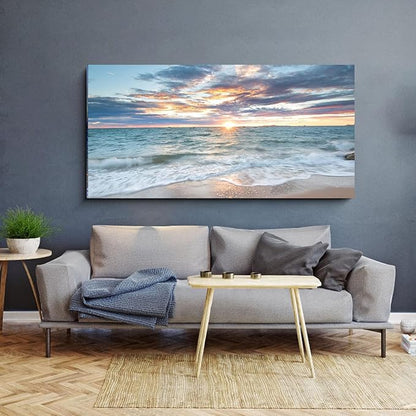 Yxbhhym-Beach Sunset Wall Art Coastal Decor Seascape Canvas Prints Ocean Picture for Living Room Decor Waves Sea Poster Landscape Painting Bedroom Wall Art Office Artwork Home Decorations