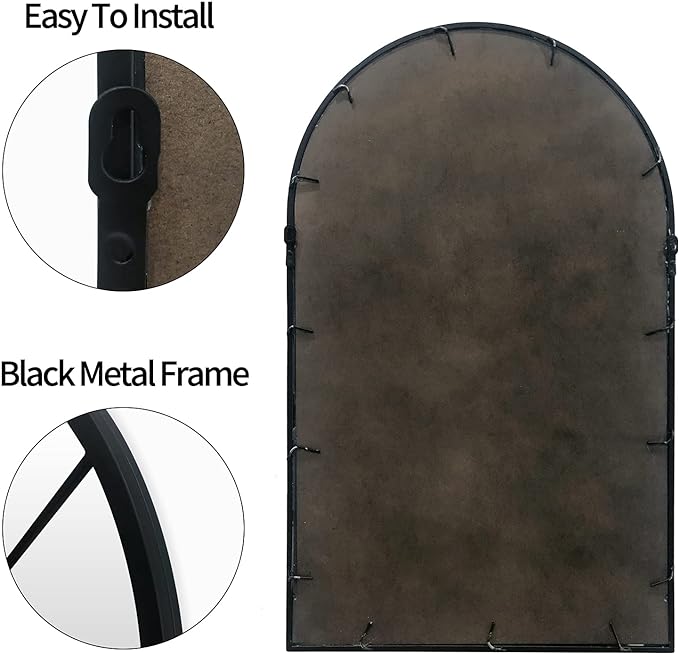 HQiJun Black Arched Window Mirror, Farmhouse Decorative Wall Mirrors for Living Room, Bedroom, Entryway, Bathroom Vanity, Fireplace Mantel, Window Pane Mirror Wall Decor (Black, 31.5 x 20 x1)