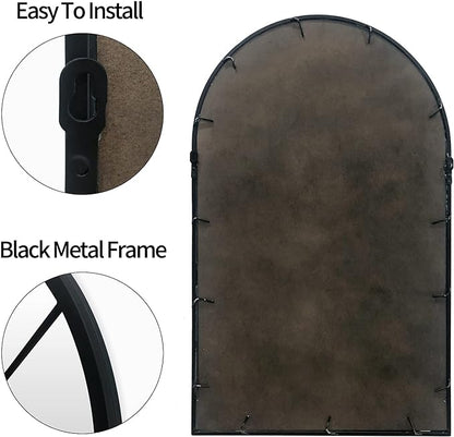 HQiJun Black Arched Window Mirror, Farmhouse Decorative Wall Mirrors for Living Room, Bedroom, Entryway, Bathroom Vanity, Fireplace Mantel, Window Pane Mirror Wall Decor (Black, 31.5 x 20 x1)