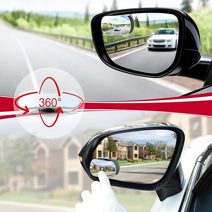 LivTee Blind Spot Mirrors, Flat Oval HD Glass Frameless Convex Rear View Mirrors, Wide Angle Adjustable Stick for Side Mirror, Automotive Exterior Accessories for Car, SUV & Trucks, Pack of 2