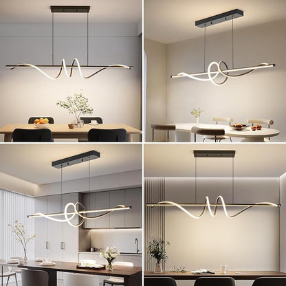 Modern LED Chandelier Light, 57IN Pendant Light Fixtures Dimmable with Remote Control 3000k-6500K Adjustable Color Temperature, Aluminum Island Lighting Lamp for Dining Room, Living Room, Island