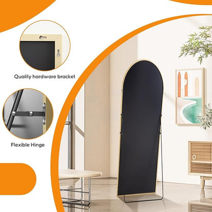 Arched Mirror Full Length, Upgraded 16"x59" Body Wall Mirrors with Shatter-Proof Glass, Floor Standing, Hanging or Leaning, Tall Arch Mirror with Stand Aluminum Alloy Frame for Bedroom, Gold