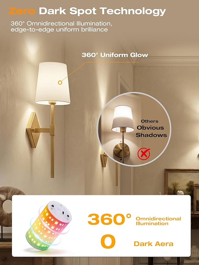 CLOUDY BAY 10000mAh Battery Operated Wall Sconces,Up to 100 Hours with Rechargeable RGB Dimmable Magnetic Bulb,Cordless Wall Lighting Fixtures with Remote for Bedroom,Soft Gold,2 Pack-18inch
