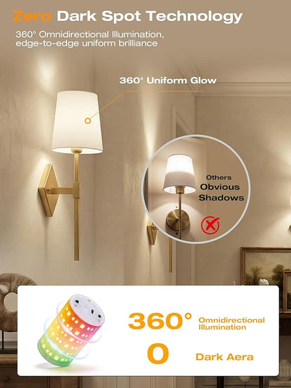 CLOUDY BAY 10000mAh Battery Operated Wall Sconces,Up to 100 Hours with Rechargeable RGB Dimmable Magnetic Bulb,Cordless Wall Lighting Fixtures with Remote for Bedroom,Soft Gold,2 Pack-18inch