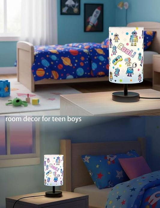 Kids Lamps for Bedrooms Boys, Robot Bedside Lamp 3-Color Small Linen Desk Lamp, 10 x 5.12 Inch with Integrated LED, for Boys & Girls Bedroom, Living Lighting Table Lamps Home Decoration