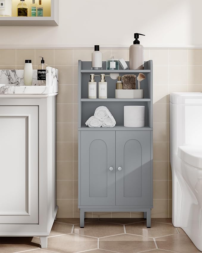 Hzuaneri Bathroom Storage Cabinet, Small Floor Cabinet with 2 Door and Shelves, Toilet Paper Cabinets, Bathroom Organizer with Adjustable Shelf, for Small Spaces Gray 7.1" D x 14.6" W x 32.7" H