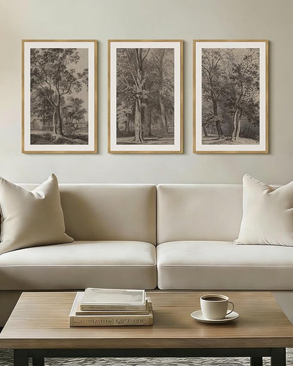 Drsoum Vintage Black Tree Wall Art Framed Retro Antique Forest Prints Modern Rustic Artwork Farmhouse Ready to Hang 16x24in Natural Framed