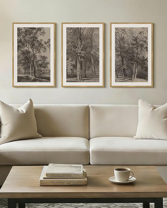 Drsoum Vintage Black Tree Wall Art Framed Retro Antique Forest Prints Modern Rustic Artwork Farmhouse Ready to Hang 16x24in Natural Framed