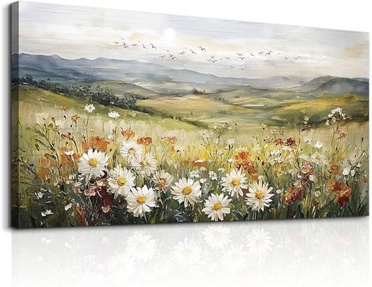 FUHAIHUA Canvas Wall Art For Living Room Large Framed Wall Decor For Office Modern Bedroom Decorations Prairie Flowers Landscape Pictures Farmhouse Paintings Artwork Aesthetic Home Decor 30" x 60"