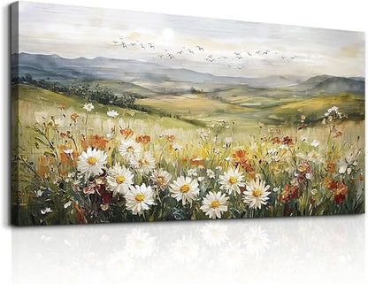FUHAIHUA Canvas Wall Art For Living Room Large Framed Wall Decor For Bedroom Modern Office Wall Decorations Prairie Flowers Landscape Painting Farmhouse Pictures Artwork Home Decor 20" x 40"