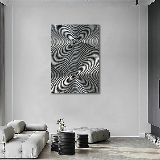 Slyart Handmade Modern Abstract Painting 3D Texture Wall Art 28x40 inches Minimalist Silver Gray Artwork Vertical Painting on Canvas Wall Decor