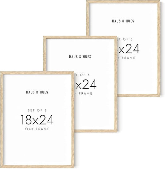 HAUS AND HUES Beige Oak Wood 18x24 Picture Frame - Modern Wood Wall Art Display - Lightweight 18x24 Frame for Art Prints, Photos, Posters - Ready-to-Hang Vertically & Horizontally (Set of 3)