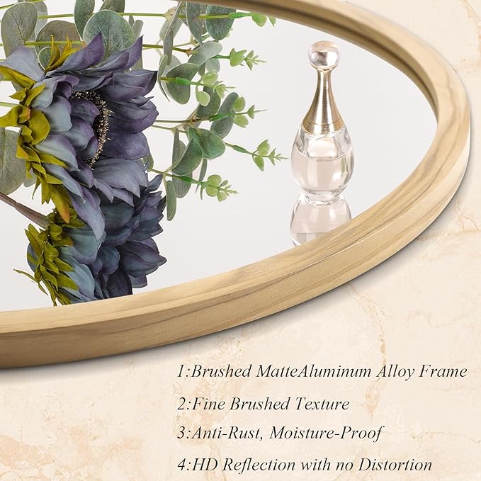 AOAOPQ Wall Mount Mirror for Bathroom Brushed Metal Framed Round Ative Hanging Small NaturalWoodgrain Mirror for Home Living Room Bedroom