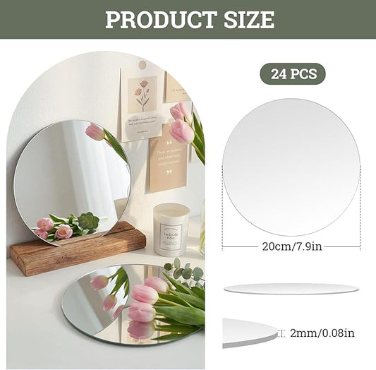 SUREAM Round Mirrors for Centerpieces, 24 Packs 2mm Mirrors for Crafts, Idear for Candles, Wedding, Centerpiece, Baby Shower, Christmas, Party Decor(Round, 8inch)