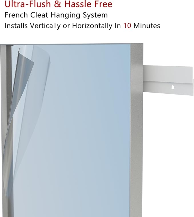 VocalStar Silver Bathroom Mirror for Wall, 24 x 32 Inch Square Corner Rectangle Nickel Metal Framed Bathroom Vanity Mirrors, 1/4-inch Shatterproof Glass | Ultra-Flush Hanging