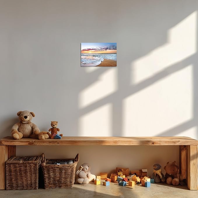 TutuBeer 1 Panel Beach Art for Wall Beach Paintings for Wall White Ocean Sunrise with Deep Blue Sky Sea Pictures for Home Pictures of the Ocean Stretched and Framed for Home Decor 30x40 inch