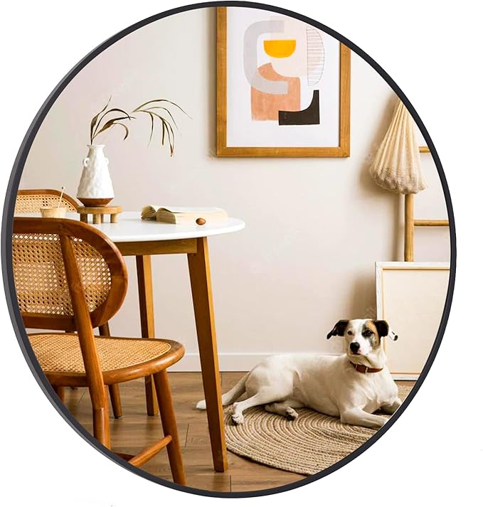 VooBang Round Mirror 23.6" Black Wall Mounted Circle Mirrors Vanity Mirror with Aluminum Alloy Frame Modern Decoration for Bathroom, Living Room, Vanity, Bedroom, Entryway