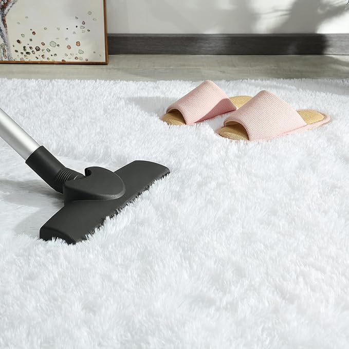 Andecor Soft Fluffy Bedroom Rugs, 5 x 8 Feet Indoor Shaggy Plush Area Rug for Boys Girls Kids Baby College Dorm Living Room Home Decor Floor Carpet, White