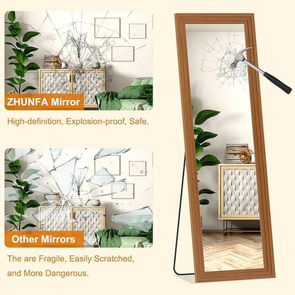 ZHUNFA Full Length Mirror,71x32 Inch Full Length Mirror Wall Mounted,Vertical Hanging,Leaning Standing for Bedroom,Living Room,Rectangular Wooden Frame,Walnut Color.