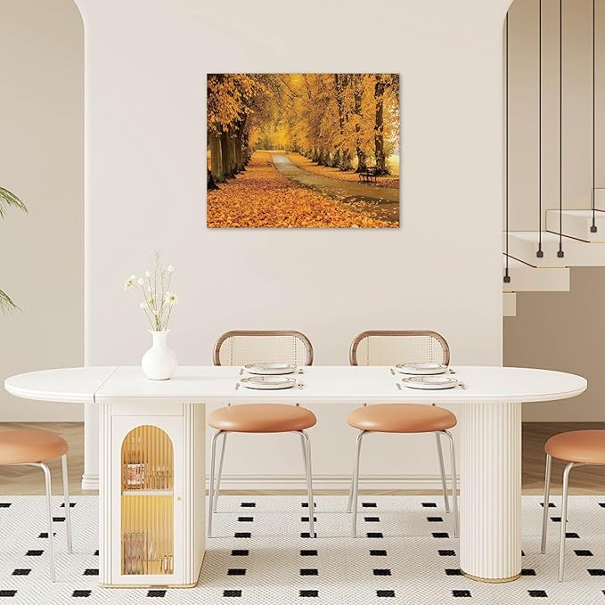 LB Fall Forest Wall Art for Living Room Nature Autumn Orange Maple Leaf Tree Landscape Canvas Wall Decor for Bedroom Office Modern Aesthetic Bathroom Wall Art Framed Ready to Hang 12L x 16W