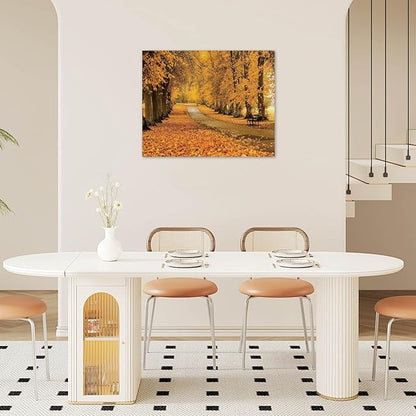 LB Fall Forest Wall Art for Living Room Nature Autumn Orange Maple Leaf Tree Landscape Canvas Wall Decor for Bedroom Office Modern Aesthetic Bathroom Wall Art Framed Ready to Hang 12L x 16W