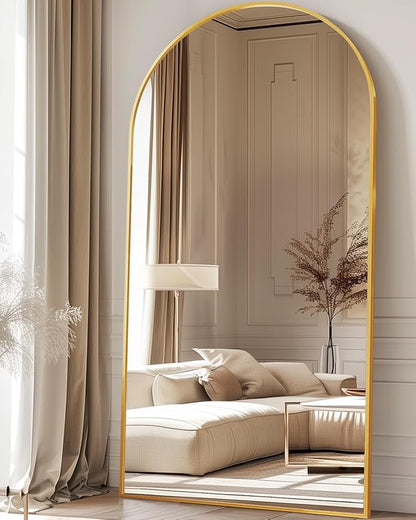 Antok Oversized Full Length Mirror with Stand, 78"x38" Arched Floor Mirror, Aluminum Frame, Wall Mounted/Leaning/Free Standing, Large Body Mirror for Bedroom Living Room Entryway Dressing Room,Gold