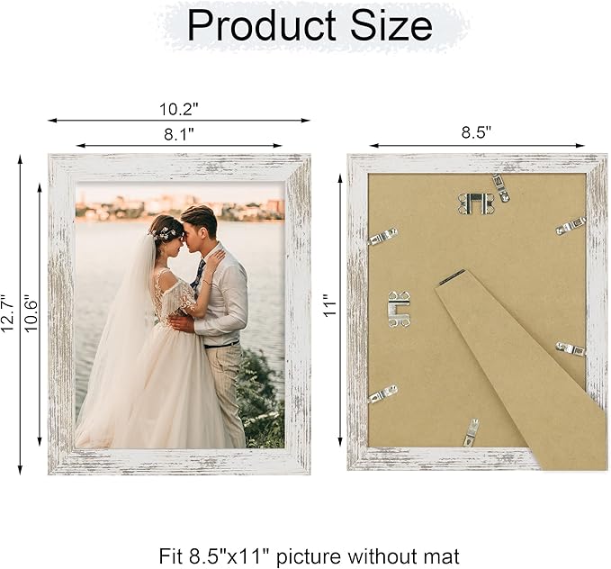 iRahmen 8.5x11 Picture Frame - High Definition Real Glass Wooden Photo Frames for Tabletop Display and Wall Mounting (Distressed-White, Set of 2)