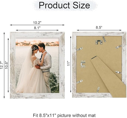 iRahmen 8.5x11 Picture Frame - High Definition Real Glass Wooden Photo Frames for Tabletop Display and Wall Mounting (Distressed-White, Set of 2)