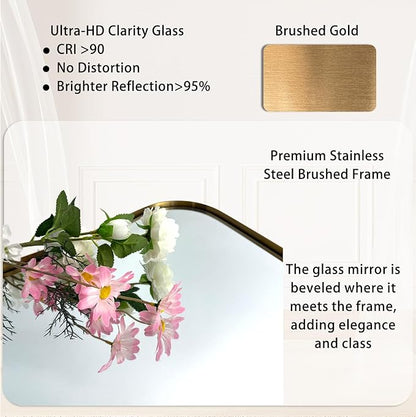 POZINO Brushed Gold Beveled Mirror, 30"x48" Irregular Aesthetic Floor Mirrors, Bathroom Vanity Mirror with Stainless Steel Frame, Butterfly Shape Wall Mirrors for Living Room Bedroom Hallway Entryway