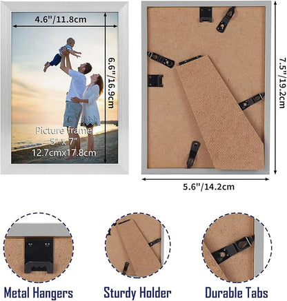 Hoikwo 18 Packs 5x7 Silver Multi Plastic Picture Frames Set with Plastic Cover for Family Photos, Artwork, Light Weight Bulk 5 by 7 Frames Pack for Wall Hanging and Table, Stylish Picture Frames