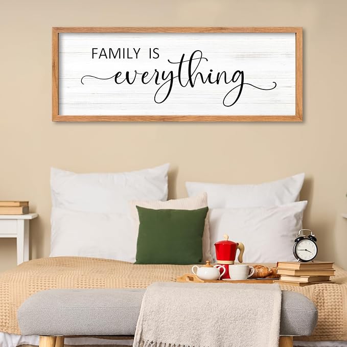 AuraPeak Family Is Everything Wall Decor Rustic Dining Room Sign for Horizontal Home Living Room Entryway Hallway Wood Hanging Plaque Wall Art Decoration (Wood 40"×15")