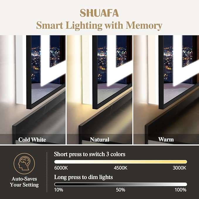 40X36 Inch LED Bathroom Mirror with Lights, Black Frame Frontlit+ Backlit Bathroom Vanity Mirror for Wall, Ultra-Clear Tempered Glass, Shatter-Proof, Anti-Fog and Memory Function, ETL Listed