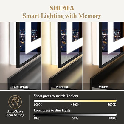 40X36 Inch LED Bathroom Mirror with Lights, Black Frame Frontlit+ Backlit Bathroom Vanity Mirror for Wall, Ultra-Clear Tempered Glass, Shatter-Proof, Anti-Fog and Memory Function, ETL Listed