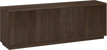 Henn&Hart Fluted TV Stand for TVs up to 75" with 2 Concealed Ribbed Storage Cabinets and Adjustable Shelves for Living Room, Family Room, or Office, Rich Brown