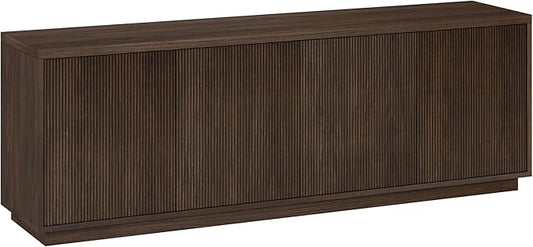Henn&Hart Fluted TV Stand for TVs up to 75" with 2 Concealed Ribbed Storage Cabinets and Adjustable Shelves for Living Room, Family Room, or Office, Rich Brown