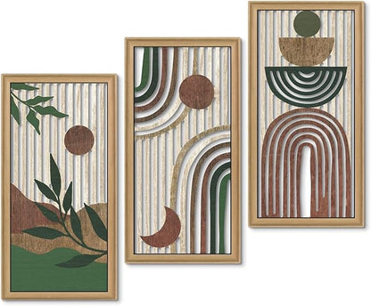 Putuo Decor Boho Wall Art Set of 3 Modern Minimalist Wooden Wall Decor Abstract Earth Tone Room Decorations Mid Century Artwork for Living Room Bedroom Office in Earthwood Canyon 16.5 x 8.6 Inch